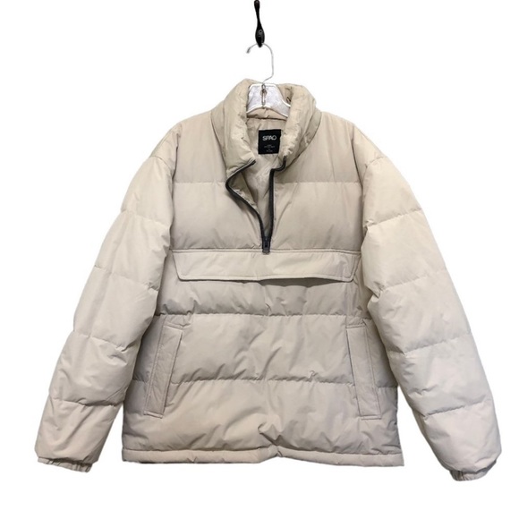 SPAO 1/4 Zip Popover Tan Duck Down Puffy Jacket Size L - Picture 1 of 8